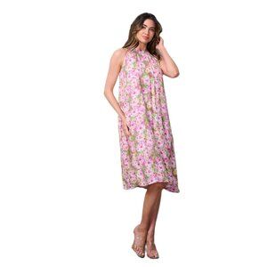 Mock Neck Floral Print Tunic Midi Dress